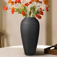Famanu – Grote zwarte rustieke keramische vaas 34 cm, terracotta bloemenvaas voor woonkamer en landhuisstijl