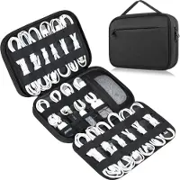 Famanu - Elektronica Organizer Reisetui 6-Laags, grote capaciteit kabel organizer voor snoeren, SD-kaart en reisbenodigdheden, zwart