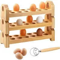 Famanu – Houten Eierhouder - 3 niveaus stapelbare eiercontainer eieren opslag met 24 cm garde grote capaciteit houten eierlade voor 36 eieren