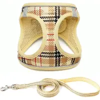 Famanu – Hondentuig Kleine honden met riem - anti-trektuig Reflecterend ademend borsttuig - puppytuig voor kleine - middelgrote honden (Beige - L)