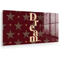 MuchoWow Glasschilderij 80x40 cm - Schilderij acrylglas - Sterren - Luipaardprint - Dream - Bordeaux - Foto op glas - Muurdecoratie woonkamer - Wanddecoratie slaapkamer - Schilderijen