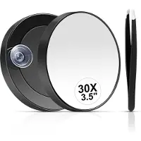 Famanu – Compacte 30x vergrootspiegel met zuignap en pincet, ideale reisspiegel voor wenkbrauwen