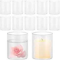 Famanu – 12 Stuks glas voor kaarsen - cilinder vaas - klein - 10 cm hoog - doorzichtig - ronde bodem - kaarsglazen - kleine vazen voor thuis - kantoor