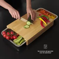 Famanu - Snijplank van 100% bamboe met 3 opvangschalen van roestvrij staal, antibacteriële houten plank, 40 x 28,5 cm, mesvriendelijke bamboe snijplank