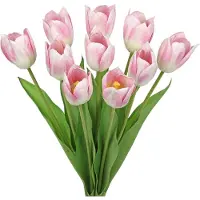 Famanu – 10 Stuks Faux Tulpen die Er Echt Uitzien 50 cm Roze Tulpensteel Echte Touch Lentebloemen voor Vaas Bloemstuk Huis Kantoor Farmhouse Keuken Lentedecoratie