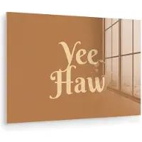 MuchoWow Glasschilderij 60x40 cm - Schilderij acrylglas - Yee haw - Bruin - Minimalistisch - Foto op glas - Muurdecoratie woonkamer - Wanddecoratie slaapkamer - Schilderijen