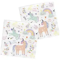 Famanu - Kinder Servetten – 20 stuks 33x33 cm – Unicorn & Regenboog Design – Luxe Kinderverjaardag Servetten