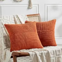 Famanu - Boho corduroy kussenhoezen 45x45 cm karamel set 2, kruismotief knuffelig zacht, decoratief voor bank stoel bed
