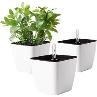 Famanu Zelfbewaterende plastic plantenbak met waterniveau-indicator, 13 cm, matwit, moderne en decoratieve bloempot voor kamerplanten, kruiden, aloë, Afrikaanse viooltjes, vetplanten, enz., 3 stuks