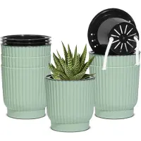 Famanu - Zelf bewaterende potten van 10 cm, 6 stuks, plastic plantenpotten met houder, vensterbank bloemenpotten voor alle binnen- en buitenplanten, Afrikaanse viooltjes (groen)