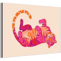 MuchoWow Aluminium schilderij 120x80 cm - Wanddecoratie metaal - Tijger - Roze - Oranje - Metalen muurdecoratie woonkamer - Decoratie industrieel - Foto op dibond - Industriële accessoires slaapkamer