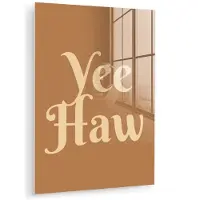 MuchoWow Glasschilderij 120x160 cm - Schilderij acrylglas - Yee haw - Bruin - Minimalistisch - Foto op glas - Muurdecoratie woonkamer - Wanddecoratie slaapkamer - Schilderijen