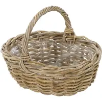 Famanu – Plantenmand rotanlook met handvat rechthoekig 36 x 28 x 14 cm voor binnen en buiten grijs bruin