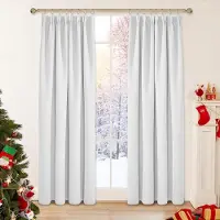 Famanu - Set van 2 thermische verduisteringsgordijnen met plooiband, 140 x 210 cm, lichtwit, grijs