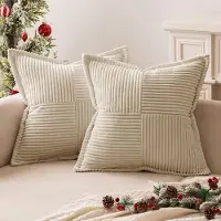 Famanu - 2 stuks Patchwork kussenslopen van corduroy fluweel voor bank, decoratieve kussenslopen, moderne zachte vierkante kussens voor slaapkamer, huis, woonkamer, 40 x 40 cm, donkergroen