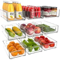 Famanu - Koelkast-organizer, stapelbaar, opbergdoos, keukenorganizer, voorraaddoos, doorzichtig reservoir voor koelkast, keuken, kasten (9 stuks)