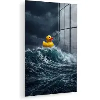 MuchoWow Glasschilderij 100x150 cm - Schilderij acrylglas - Storm - Badeend - Golven - Foto op glas - Muurdecoratie woonkamer - Wanddecoratie slaapkamer - Schilderijen
