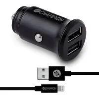 Champion Autolader 24 W + USB-A naar Lightning-kabel zwart