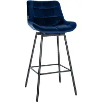 CLP Barkruk Weston 180 graden draaibaar met rugleuning, gestoffeerde zitting en metalen onderstel zwart/blauw