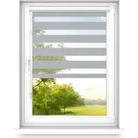 Time4blinds - Dubbele Rolgordijnen Zonder Boren - Zebra-Rolgordijnen voor Ramen en Deuren - om te Plakken, met Aluminium Cassette, Lichtdoorlatende Stof - Grijs, 1300x1200, Links