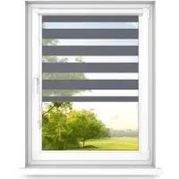 Time4blinds - Dubbele Rolgordijnen Zonder Boren - Zebra-Rolgordijnen voor Ramen en Deuren - om te Plakken, met Aluminium Cassette, Lichtdoorlatende Stof - Staal, 1000x1800, Rechts