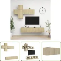 The Living Store Hangende tv-kastenset - spaanplaat - sonoma eiken - 4x30.5x30cm - 3x80x30cm