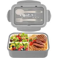 Famanu - Lunchbox, lekvrije bentobox voor volwassenen, voedselcontainer met 3 compartimenten en bestekset, BPA-vrij, magnetron- en vaatwasserbestendig, maaltijdvoorbereidingscontainers