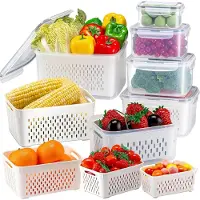 Famanu - 6-pack fruitbewaarcontainers voor koelkast, groenteopslag met luchtdichte deksels, verwijderbaar vergiet, BPA-vrij, magnetron- en vaatwasserbestendig, houd salade, sla, groenten, vlees vers