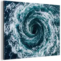 MuchoWow Aluminium schilderij 160x120 cm - Wanddecoratie metaal - Oceaan - Blauw - Draaikolk - Metalen muurdecoratie woonkamer - Decoratie industrieel - Foto op dibond - Industriële accessoires slaapkamer