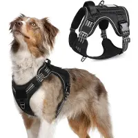 Famanu – Dog Harness No-Pull, Tactical Dog Harness with Molle Panel and Handle, Reflective Adjustable Dog Harness for Medium Dog, Chest Harness Dogs for Walking Training, Black, M