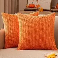 Famanu – Set van 2 stuks corduroy kussenhoezen ribfluweel met pellets 45 x 45 cm oranje