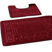 Famanu – Anti - slip badmat in Griekse stijl - Set van 2 badmatten - Inclusief 1 badmat (50 × 80 cm) en 1 toiletmat (50 × 40 cm) - Burgund