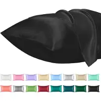 Famanu – 2 Pack Satijnen Kussenslopen - Standaard Formaat Zacht Effen Kleur Microfiber Satijnen Kussensloop - Envelop Sluiting Kreukvrij Vervagingsbestendig Ademend - Zwart