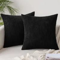 Famanu – Set van 2 stuks corduroy kussenslopen ribfluweel zacht 45 x 45 cm zwart