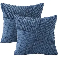Famanu – Corduroy ribfluweel kussenhoezen set van 2 (45x45 cm) – modern patroon – seizoensdecoratie – donkerblauw