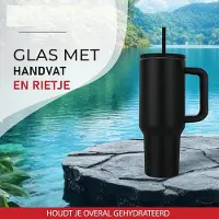 Famanu - Vacuüm Geïsoleerde Thermosfles met Rietje – Duurzame RVS Tumbler van 1.2L – BPA-vrij, Dubbelwandige Isolatie, Comfortabele...