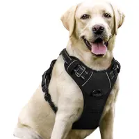 Famanu – Hondenharnas No Pull Zwart L - Gewatteerde Verstelbare Huisdier Vest - Hondentuigje met handvat en Frontclip - Duurzaam Reflecterend - Anti-trek Hondentuig voor Training Wandelen