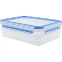 Markenlos – Vleeswarendossysteem | met deksel | 2 x 0,6 l rechthoekig | clipbox | 100% dicht | transparant/blauw