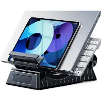Famanu - Opvouwbare laptopstandaard met draaibare houder en extra accessoireblad voor gaming