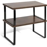 Famanu - Keukenkast Organizer Set van 2, houten en metalen stapelplanken voor aanrecht en voorraadkast, ruimtebesparende kastplank organizer 15 kg