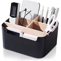 Famanu – Bamboe pennenorganizer 5 vakken met scheidingswanden – desktop organizer voor studie/kantoo