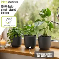 Famanu - Set van 3 kunststof bloempotten 15 cm antraciet
