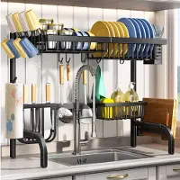 Famanu – Over-de-gootsteen afdruiprek met 2 niveaus, verstelbaar, met sponshouder en keuken organizer