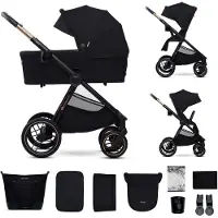 Kinderkraft NEA 2 2-in-1 kinderwagen met omkeerbare zitting, vering op de wielen, opvouwbaar, accessoires inbegrepen, Zwart
