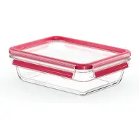 Famanu - Glazen vershouddoos, 1,1 l, stapelbaar, vriesbestendig, ovenbestendig, magnetronbestendig, antislip stapelen, 100% dicht, vaatwasmachinebestendig, transparant/rood