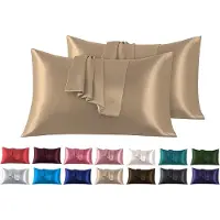 Famanu - Satijnen kussenslopen 50x90 cm lichtbruin set 2, zacht en zijdeachtig, envelopsluiting hypoallergeen en haar/huid bescherming