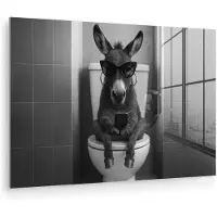 MuchoWow Glasschilderij 150x100 cm - Schilderij acrylglas - Ezel - Telefoon - Toilet - Zwart - Wit - Foto op glas - Muurdecoratie woonkamer - Wanddecoratie slaapkamer - Schilderijen