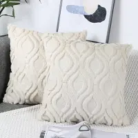 Famanu - Set van 2 kussenslopen van wol 50 x 50 cm beige gebreid fluweel elegant sierkussen voor woonkamer kussensloop bankkussen knuffelig kussen