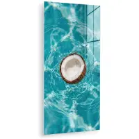 MuchoWow Glasschilderij 20x40 cm - Schilderij acrylglas - Kokosnoot - Water - Wit - Foto op glas - Muurdecoratie woonkamer - Wanddecoratie slaapkamer - Schilderijen