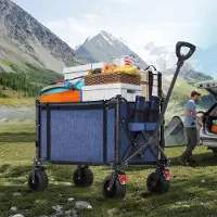 Famanu - Blauwe bolderkar 120 l, 100 kg draagvermogen, inklapbaar met remmen en brede banden